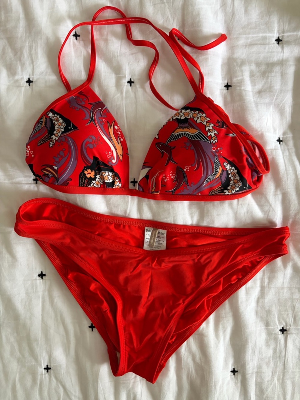 Patagonia red koi pattern bikini